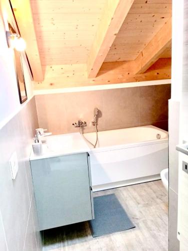 a bathroom with a sink and a bath tub at Lagorai Suites in Cavalese
