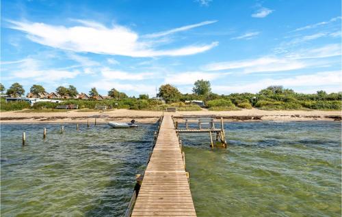 a dock with a boat on a body of water at Pet Friendly Home In Tranekær With Wifi in Tranekær
