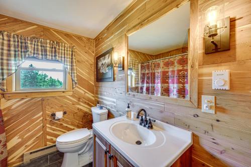 a bathroom with a white sink and a toilet at Rustic Cabin in West Danville with Deck and Fire Pit! in West Danville