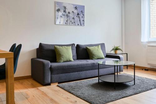 een woonkamer met een bank en een tafel bij Apartment in Old Lille in Lille