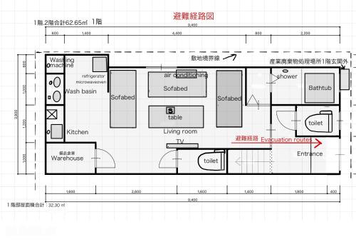 a floor plan of a building with a diagram at New open Hotel Jungle fun fun J4 USJ 8minutes nishikujyo 3minutes in Osaka