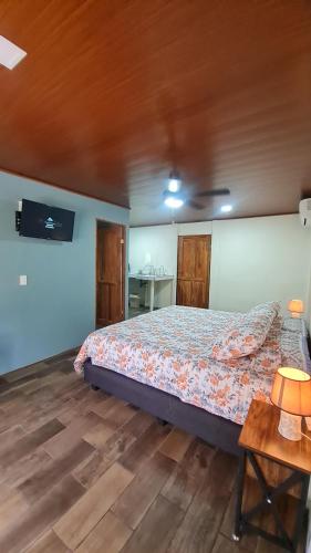 a bedroom with a bed and a desk in a room at El Castillo Harmony in El Castillo de La Fortuna