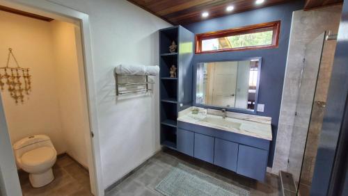a bathroom with a toilet and a sink and a mirror at Casa Finca Madrid Mazzitelli in Támesis
