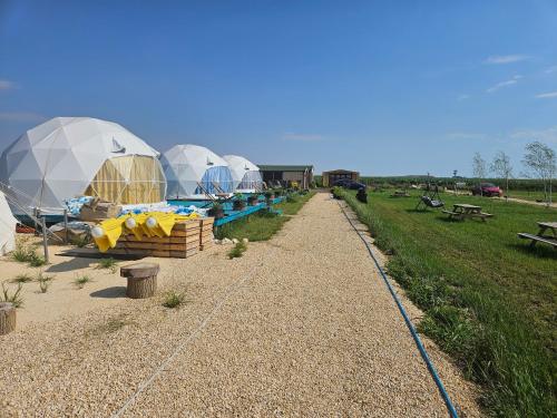 a path leading to domes and tents in a field at Mar a Lago Glamping23 in Douăzeci şi Trei August