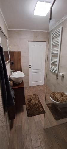 a bathroom with a toilet and a sink and a door at Vila Felicita in Sremski Karlovci