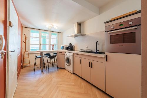 une cuisine avec un évier et un lave-vaisselle dans l'établissement Cosy T2 Grand'Rue, à Strasbourg
