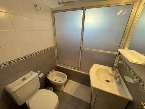 a bathroom with a toilet and a sink and a shower at Tigre Center Tower i - Con piscina y seguridad 24hs - Opcional cochera in Tigre