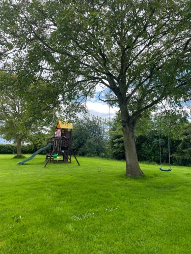 a playground in a park with a tree at The Lambing Lodge in Swanton Morley