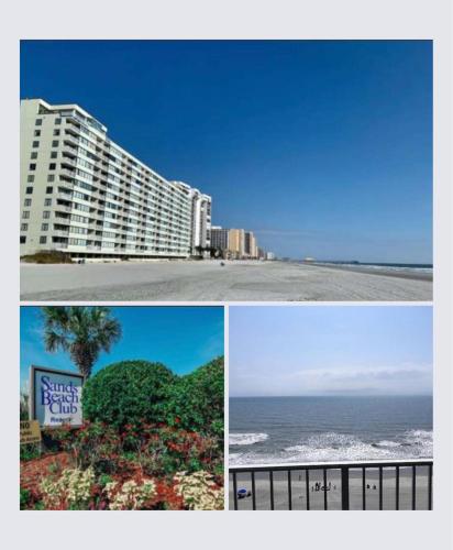 a collage of photos of a beach and a building at Sands Beach Club 922 in Myrtle Beach