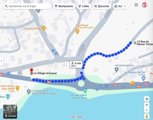 a map of the city of dublin with blue dots at Vue Mer Panoramique, Grande Terrasse Privée, Plage à 10 Min in Sainte-Anne