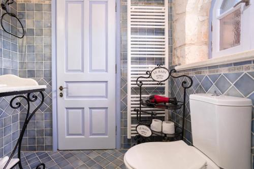 a bathroom with a white toilet and a sink at Aresti Mountain Resort in Agios Leon