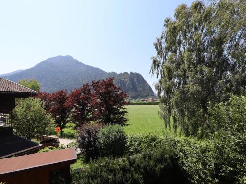 a green field with trees and mountains in the background at Wildauer in Strass im Zillertal