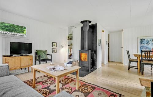 a living room with a wood stove in it at Beautiful Home In Egå With Wifi in Egå