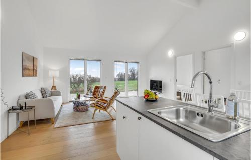 a kitchen with a sink and a living room at Nice Home In Vordingborg With Wifi in Vordingborg
