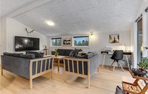 セビーにあるAwesome Home In Sæby With Wifiのソファ2つとテーブルのあるリビングルーム