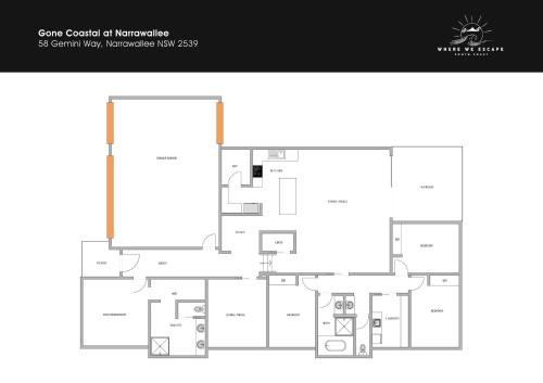 a floor plan of the second level of a house at Gone Coastal at Narrawallee in Narrawallee