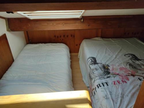 - 2 lits à l'arrière d'une petite chambre dans l'établissement Villa Climatisée Proche Plage, Idéale Famille, Parking Privé, Lave-linge, Lave-vaisselle - FR-1-796-27, à Gruissan