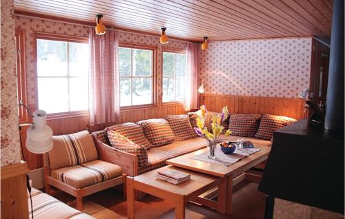 a living room with a couch and a table at Pet Friendly Home In Oviken With Sauna in Gräftåvallen