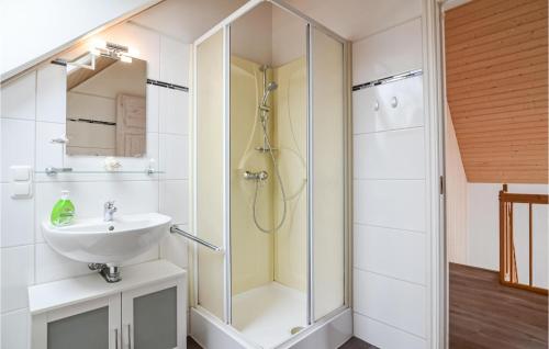 a bathroom with a shower and a sink at Gorgeous Home In Wendisch-Rietz in Wendisch Rietz