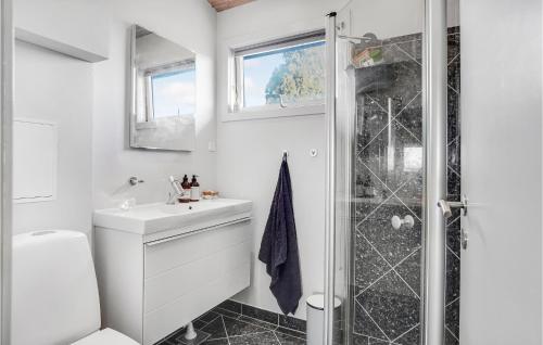 a white bathroom with a shower and a sink at Gorgeous Home In Kalundborg With Wifi in Kalundborg