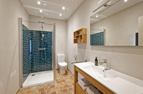 une salle de bain avec une douche, un lavabo et des toilettes dans l'établissement Villa Cinsault, un bijou pour votre séjour en Provence Verte, à La Celle