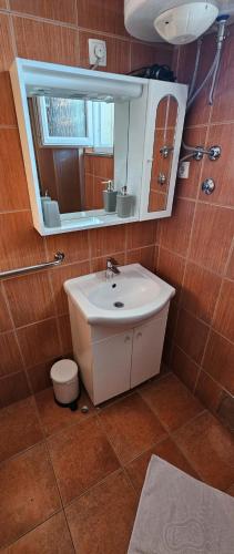 a bathroom with a sink and a mirror at Apartment Grubelić in Tribunj