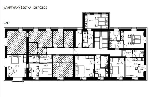 a plan of thefourth floor of a house at Apartmány Šestka in Staré Město