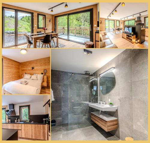 Zimmer mit einem Bett und einem Waschbecken sowie einem Bad in der Unterkunft Le Solaris I Morzine in Morzine