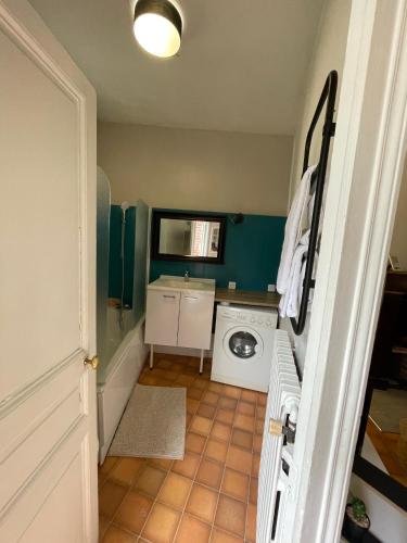 une buanderie avec un lave-linge et un lave-linge dans l'établissement Charmante Maison La Source 2p 50m2 Quartier Paul Bert, à Tours