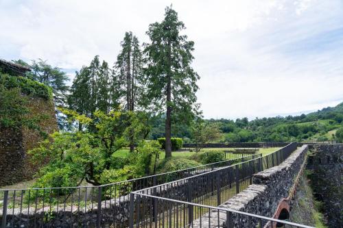 a bridge over a river with trees in the background at La Rocca di Camporgiano in Camporgiano