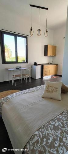a bedroom with a large bed with a table and chairs at La corte degli ulivi in Portopalo