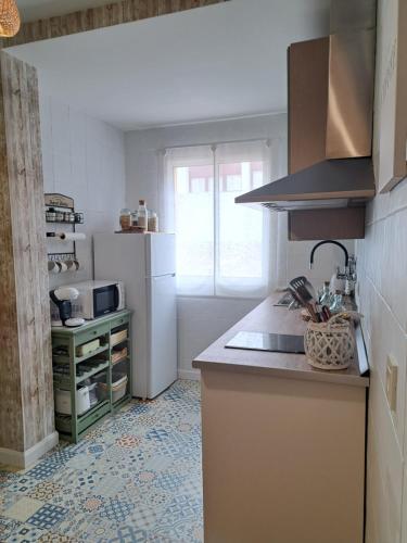 eine Küche mit Arbeitsplatte und Kühlschrank in der Unterkunft Apartamento Sabugo in Avilés