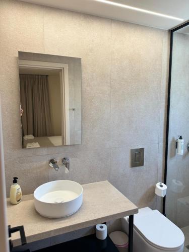 a bathroom with a sink and a toilet at Home of the Muses in Ayia Napa