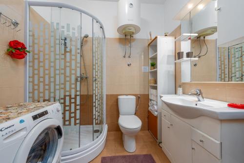 W łazience znajduje się pralka i umywalka. w obiekcie Apartment Maggi w mieście Preko