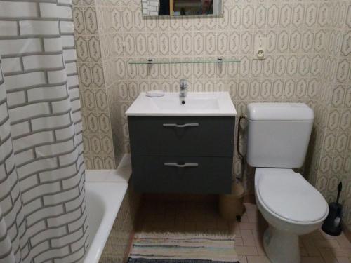 une salle de bain avec toilettes et lavabo dans l'établissement Studio cosy avec balcon, 20m des remontées mécaniques, plein centre Châtel, idéal 3 pers. - FR-1-676-113, à Châtel