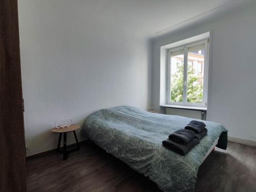 une chambre avec un lit et une fenêtre dans l'établissement #Aujé - Appart Mulhouse Centre, à Mulhouse