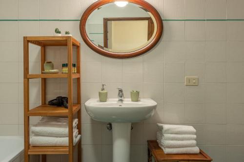 a bathroom with a sink and a mirror and towels at Agriturismo I Bonsi in Reggello