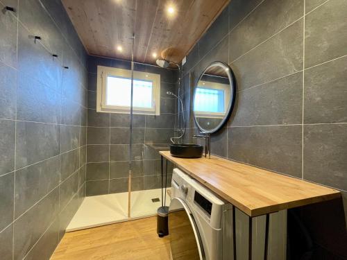 une petite salle de bain avec un lavabo et un miroir dans l'établissement Homency - Résidence Azur A1, à L'Alpe-d'Huez