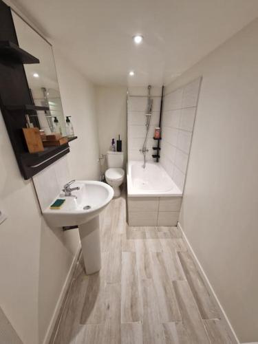 une salle de bain avec un lavabo, une baignoire et des toilettes dans l'établissement Magnifique Appartement T2, à Marseille