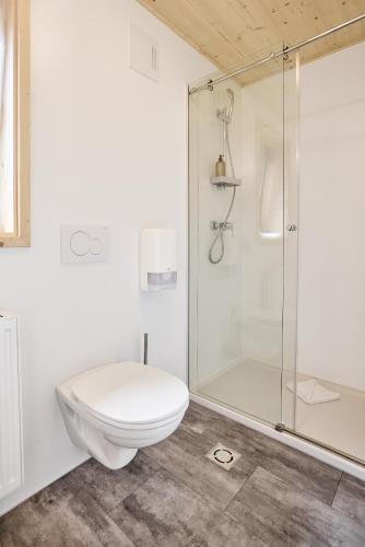 a bathroom with a toilet and a shower at AREA 47 - Tirol in Ötztal-Bahnhof