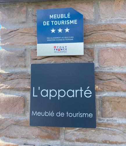 deux signaux sur le côté d'un mur de briques dans l'établissement L’apparté, meublé de tourisme, à Saint-Folquin