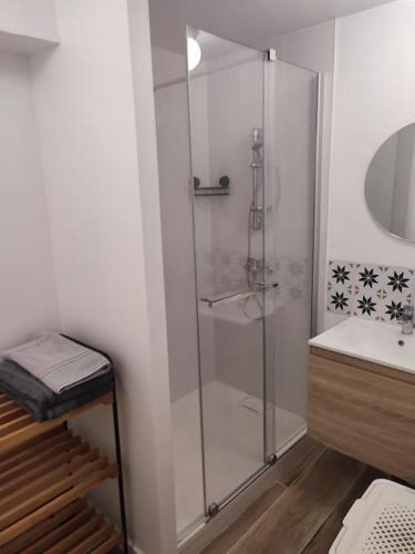 une salle de bain avec douche et lavabo dans l'établissement Charmant T2 au cœur de Narbonne, à Narbonne