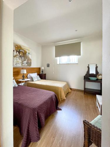 a hotel room with two beds and a television at Casa Luis Pato in Óis do Bairro