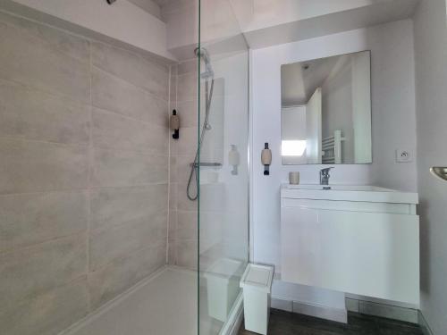une salle de bain avec douche et lavabo dans l'établissement Joli studio en plein centre historique, à Aix-en-Provence