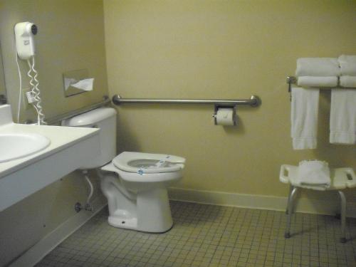 a bathroom with a toilet and a sink at Mountain Inn & Suites in Erwin