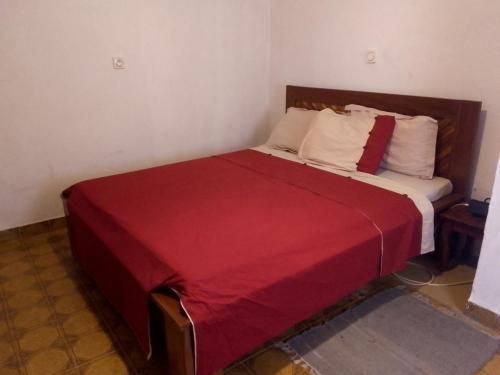 a bed in a room with a red blanket on it at BUFFALO Room in Mimboman