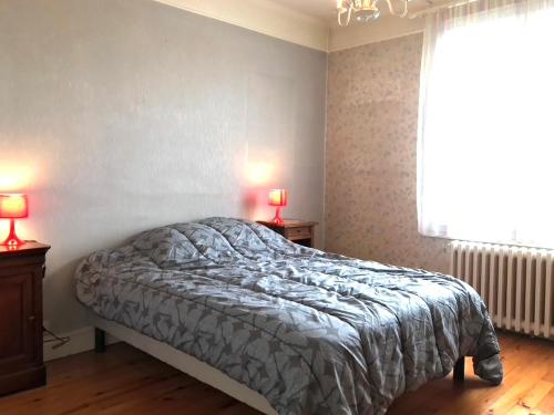 une chambre avec un lit et deux lampes et une fenêtre dans l'établissement LE PRAIRIE - Centre - Marché Couvert - Spacieux, à Vichy