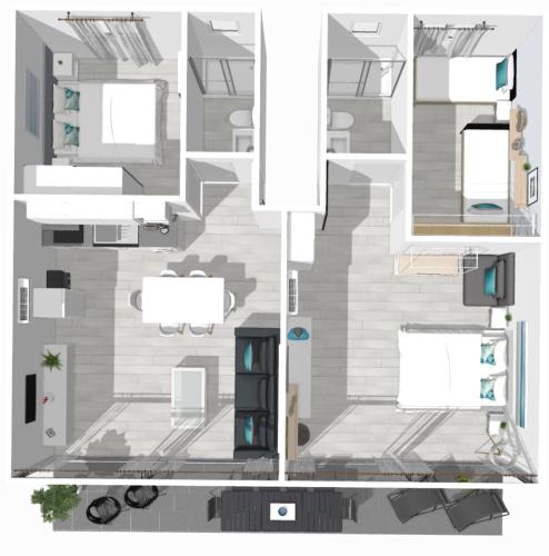 a floor plan of a condo at Roses Apartments Beach - 3 rooms 2baths in Roses