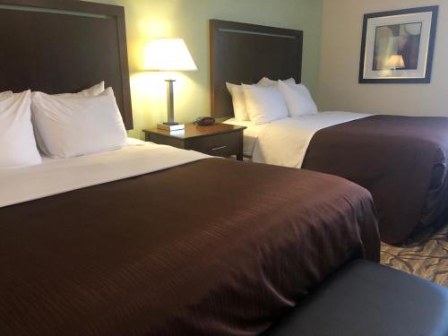 a hotel room with two beds and a table with a lamp at Aspen Suites Hotel Sitka in Sitka