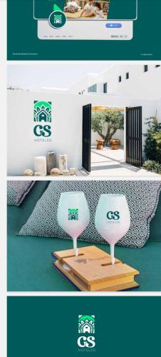 two pictures of two white chairs on a table at GS Hoteles- Callao in Lima